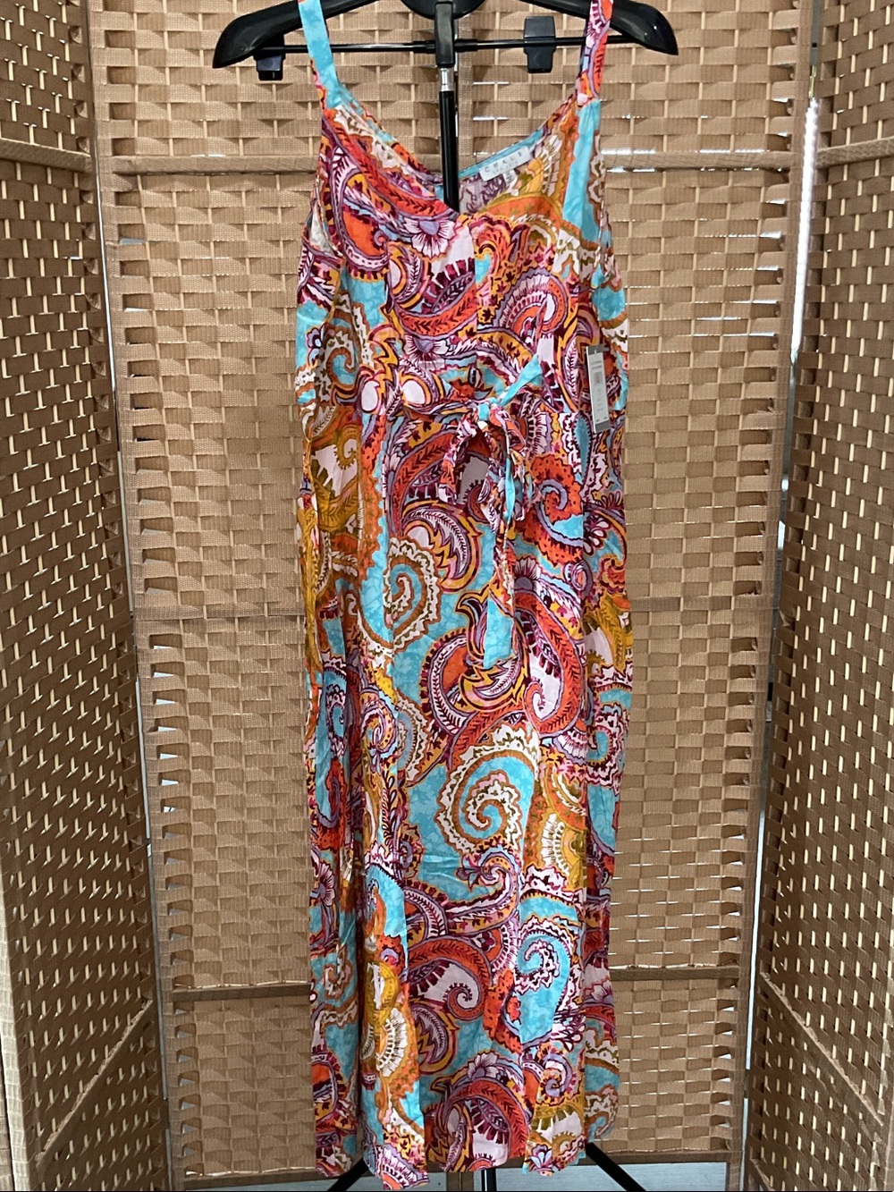 Chaus Turquoise, Coral & Gold Paisley Maxi Dress